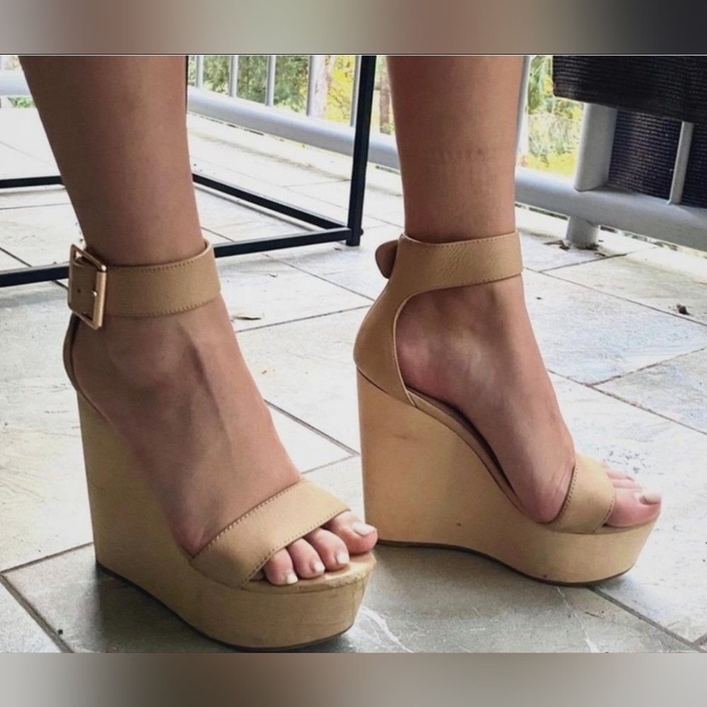 Kookai women's sandals nude Olivia leather wedge heels size 9